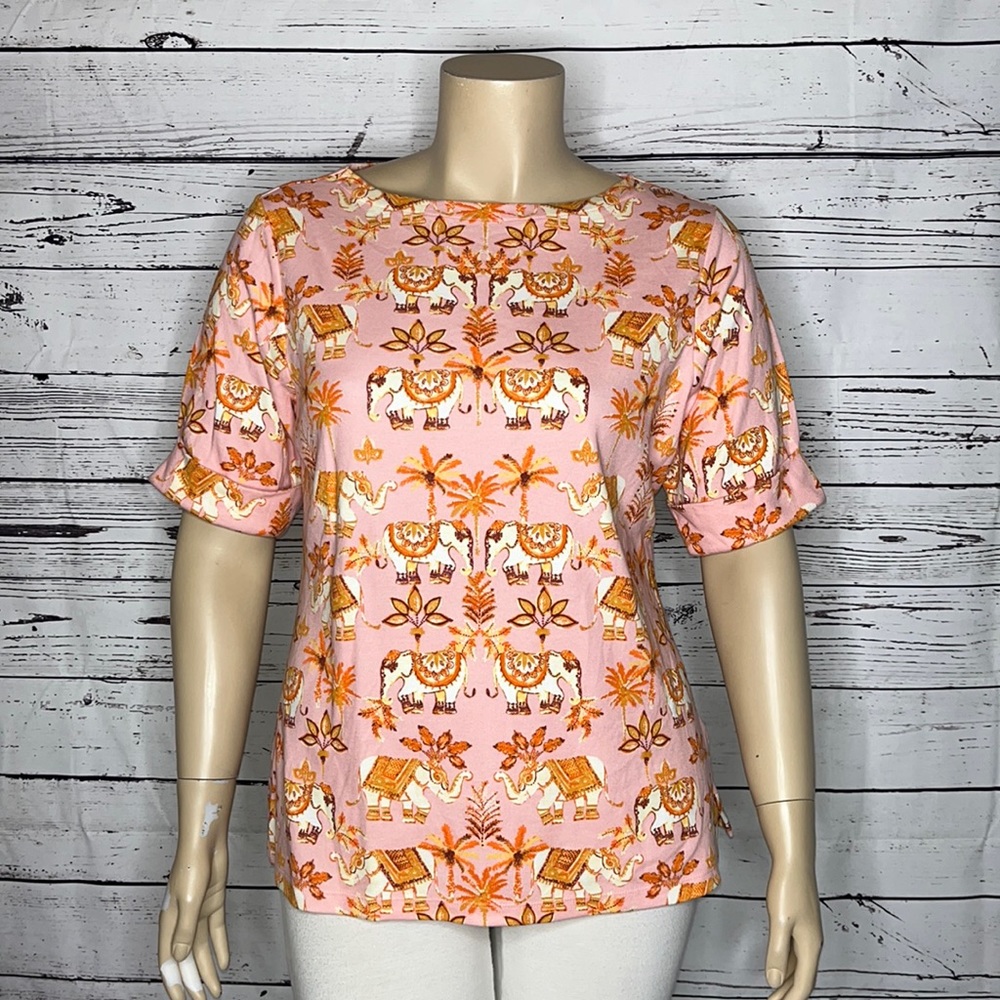 Karen Scott NWT Size 0X Elephant Animal Print Cuffed Elbow Sleeve Knit Top Shirt